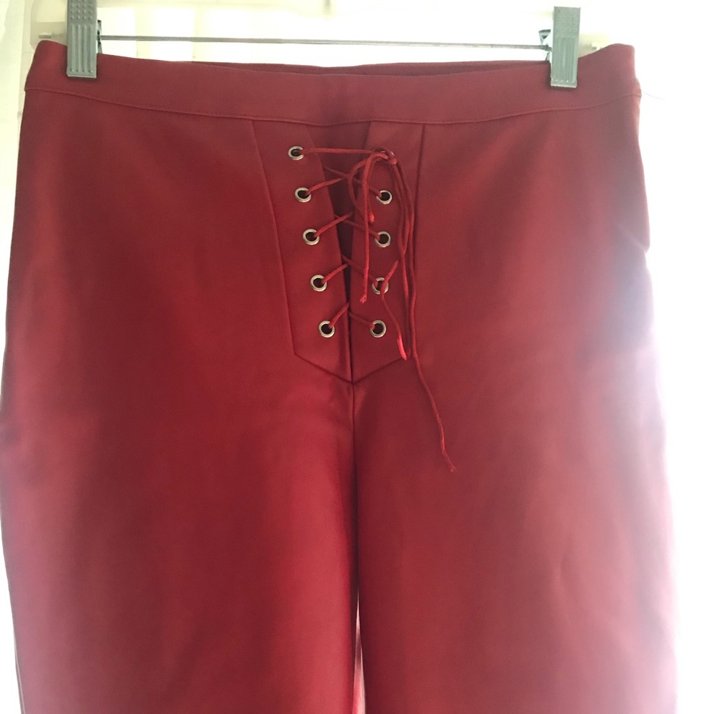 Red leather pants